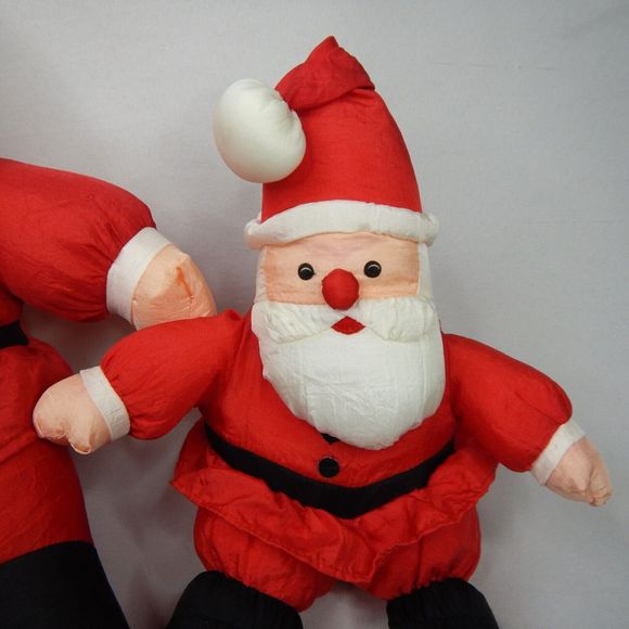 Vtg Set 2 Nylon Santa Claus Plush International Silver Co. Christmas 15" & 9" - Picture 9 of 16
